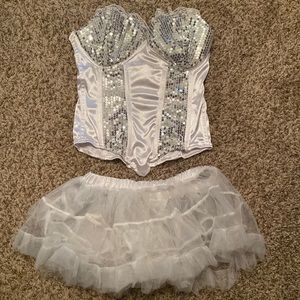 White & Sequin Ribbed Corset With Tulle Skirt